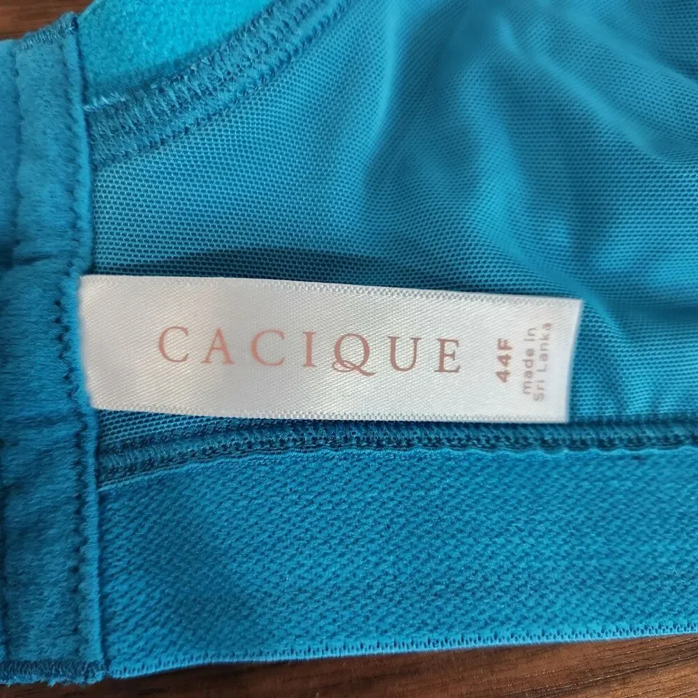 Cacique Lane Bryant Boost Plunge Bra Eyelet Lace Blue Size 44F